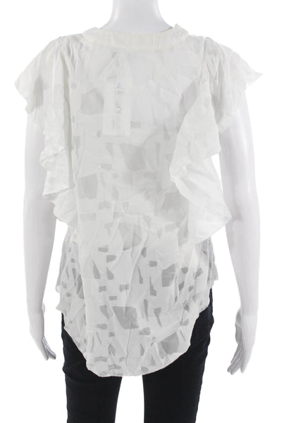 IRO Women White Lace Up Bohemian Geometric Blouse Sleeveless Size 36