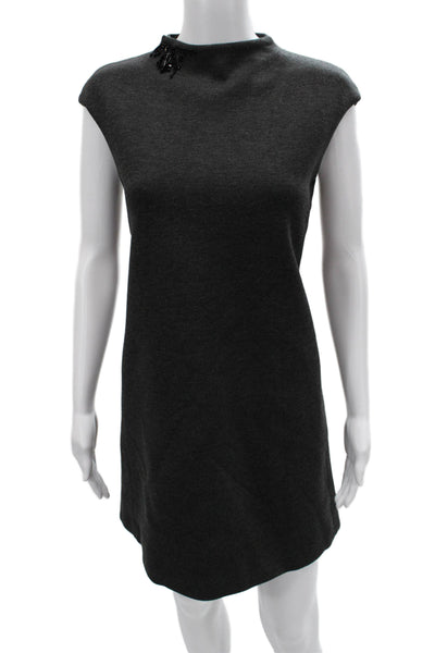 S Max Mara Womens Shift Dress Dark Gray High Neck Zip Knee Length Size M