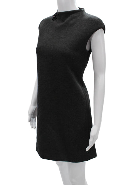 S Max Mara Womens Shift Dress Dark Gray High Neck Zip Knee Length Size M