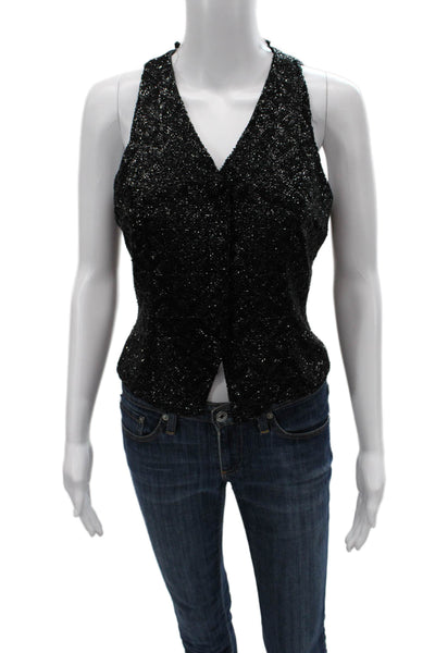 Fred Hayman Womens V-Neck Black Tank Top Viscose Cupro Size M
