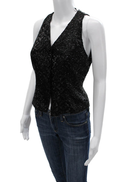Fred Hayman Womens V-Neck Black Tank Top Viscose Cupro Size M