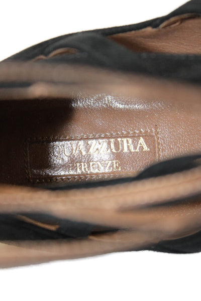 Aquazzura Womens Suede Pointed Toe Lace Up Flats Black Size 6