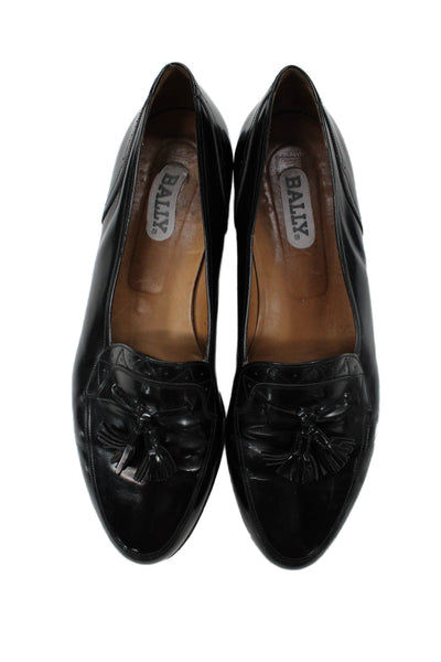 Bally Mens Leather Tasseled Detail Slip On Loafers Black Size 13