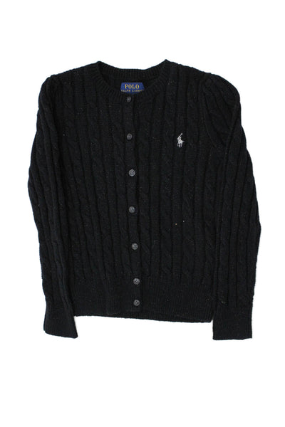 Polo Ralph Lauren Girls Cable Knit Long Sleeve Buttoned Cardigan Black Size 5