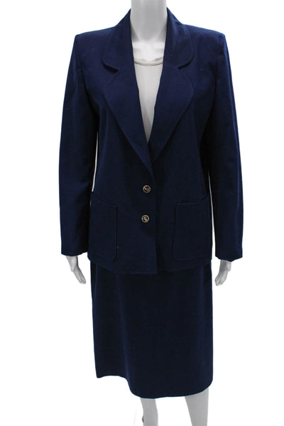 Lilli Ann Womens Two Button Long Sleeve Lined Blazer Skirt Suit Set Navy Size 36