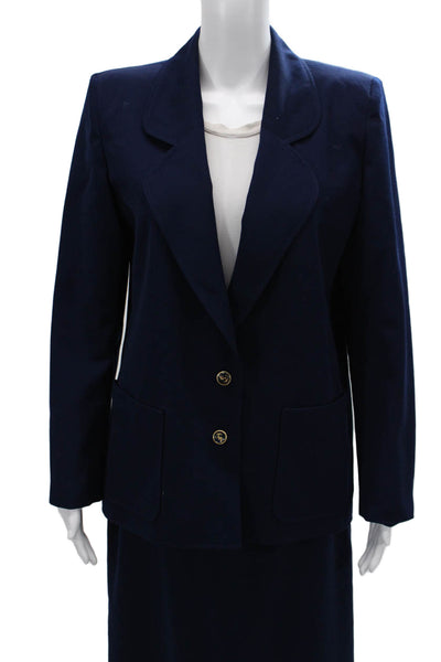 Lilli Ann Womens Two Button Long Sleeve Lined Blazer Skirt Suit Set Navy Size 36