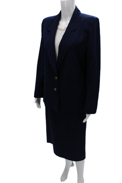 Lilli Ann Womens Two Button Long Sleeve Lined Blazer Skirt Suit Set Navy Size 36