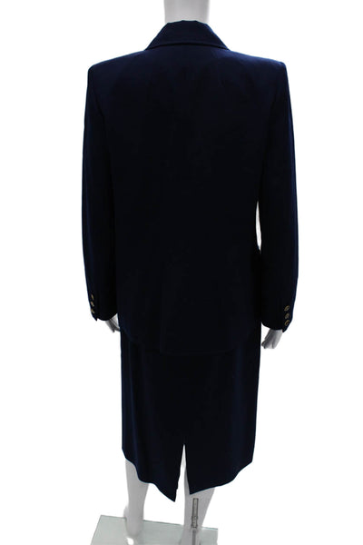 Lilli Ann Womens Two Button Long Sleeve Lined Blazer Skirt Suit Set Navy Size 36