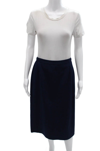 Lilli Ann Womens Two Button Long Sleeve Lined Blazer Skirt Suit Set Navy Size 36