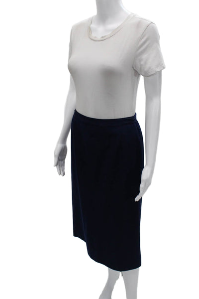 Lilli Ann Womens Two Button Long Sleeve Lined Blazer Skirt Suit Set Navy Size 36