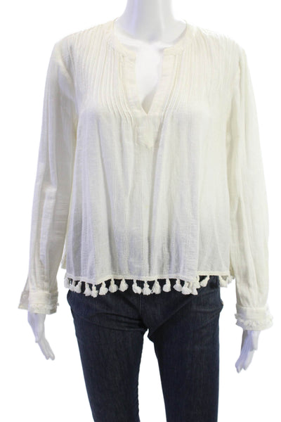 Derek Lam 10 Crosby Women Tunic Blouse V-Neck Long Sleeve White Cotton Size 6