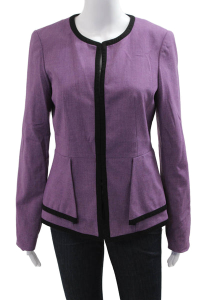 Calvin Klein Womens Purple Polyester Blazer Long Sleeve Round Neck Size 4