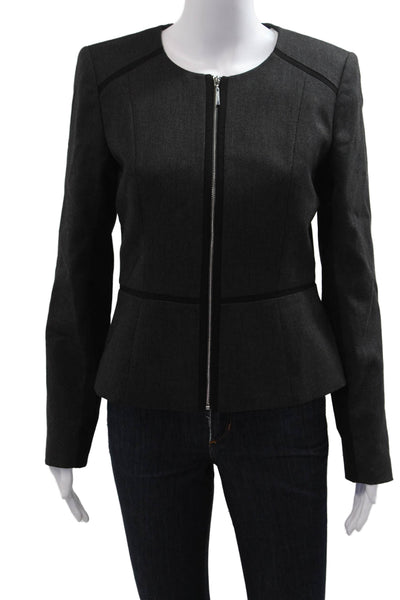 Calvin Klein Womens Dark Gray Zip Blazer Long Sleeve Size 4
