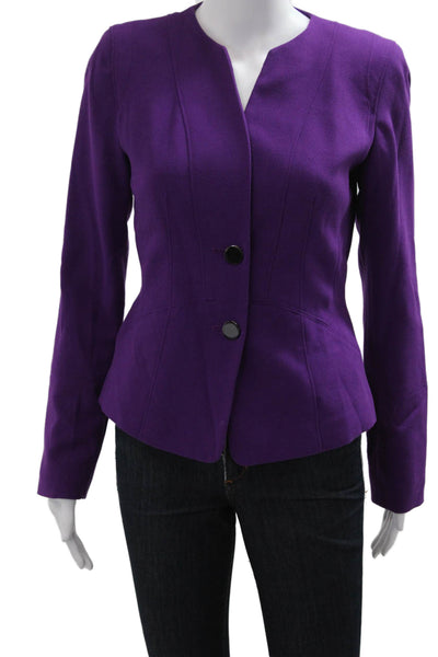 Calvin Klein Women Purple V-Neck Button Blazer Long Sleeve Solid Size 2