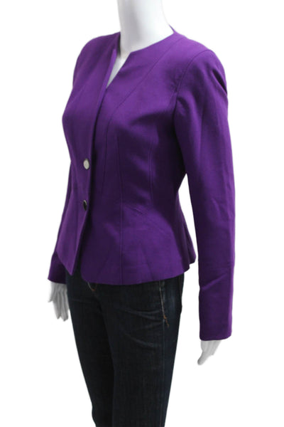 Calvin Klein Women Purple V-Neck Button Blazer Long Sleeve Solid Size 2
