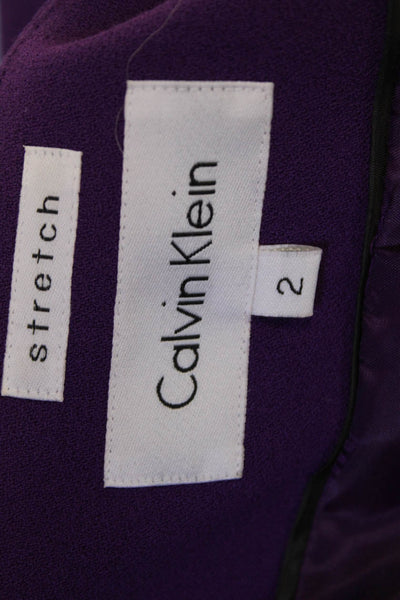 Calvin Klein Women Purple V-Neck Button Blazer Long Sleeve Solid Size 2
