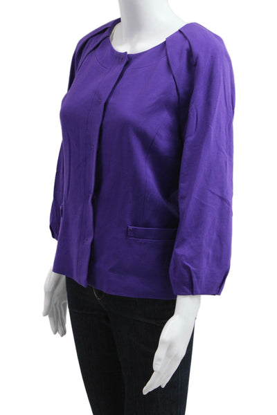 Elie Tahari Women Purple Button Up Blouse 3/4 Sleeve Round Neck Size S