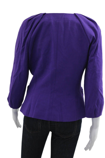 Elie Tahari Women Purple Button Up Blouse 3/4 Sleeve Round Neck Size S