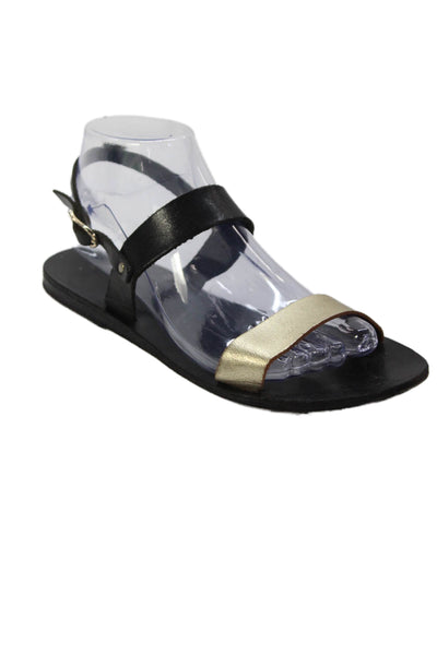 Ancient Greek Sandals Womens Leather Ankle Strap Flat Sandals Shoes Black Size 7