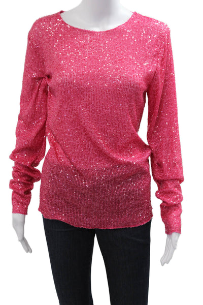 Intimately Free People Womens Pink 80s Round Neck Long Sleeve Blouse Size L