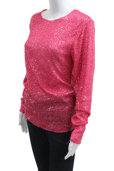Intimately Free People Womens Pink 80s Round Neck Long Sleeve Blouse Size L