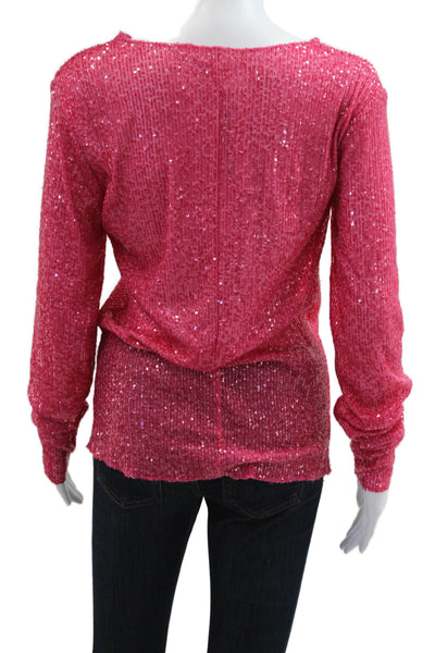 Intimately Free People Womens Pink 80s Round Neck Long Sleeve Blouse Size L