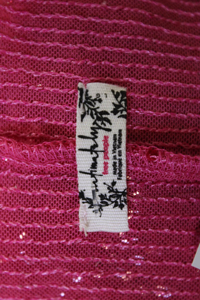 Intimately Free People Womens Pink 80s Round Neck Long Sleeve Blouse Size L