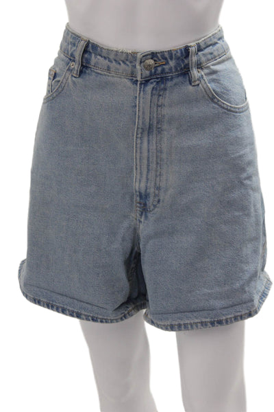 Zara Unisex Bermuda Shorts Light Blue 100% Cotton Solid Button Size 12