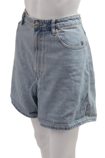 Zara Unisex Bermuda Shorts Light Blue 100% Cotton Solid Button Size 12