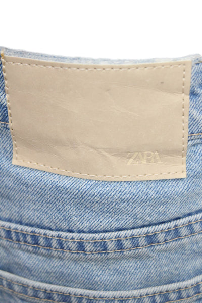 Zara Unisex Bermuda Shorts Light Blue 100% Cotton Solid Button Size 12