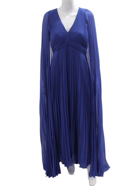 Ungaro Women Maxi V-Neck Long Sleeve Blue Zip Polyester Dress Size 6