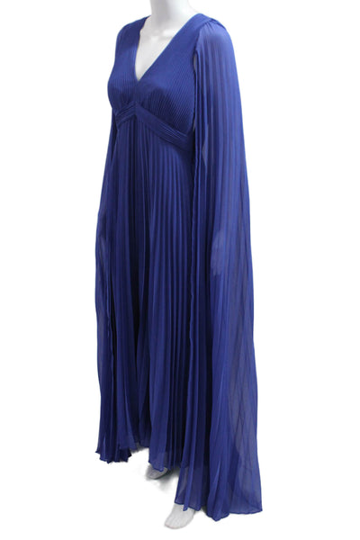 Ungaro Women Maxi V-Neck Long Sleeve Blue Zip Polyester Dress Size 6