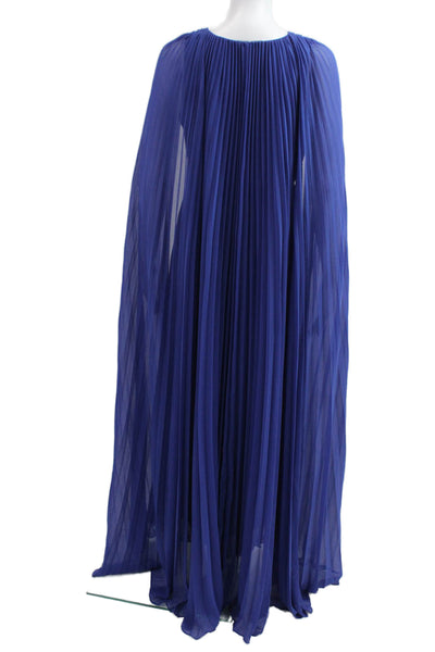 Ungaro Women Maxi V-Neck Long Sleeve Blue Zip Polyester Dress Size 6