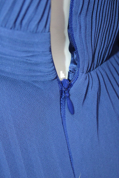 Ungaro Women Maxi V-Neck Long Sleeve Blue Zip Polyester Dress Size 6