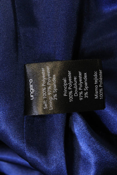 Ungaro Women Maxi V-Neck Long Sleeve Blue Zip Polyester Dress Size 6