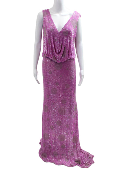Naeem Khan Women Blouson Maxi Dress Pink V-Neck Sleeveless Zip Size S