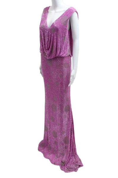 Naeem Khan Women Blouson Maxi Dress Pink V-Neck Sleeveless Zip Size S