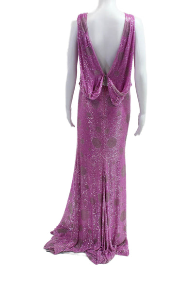 Naeem Khan Women Blouson Maxi Dress Pink V-Neck Sleeveless Zip Size S