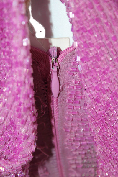 Naeem Khan Women Blouson Maxi Dress Pink V-Neck Sleeveless Zip Size S