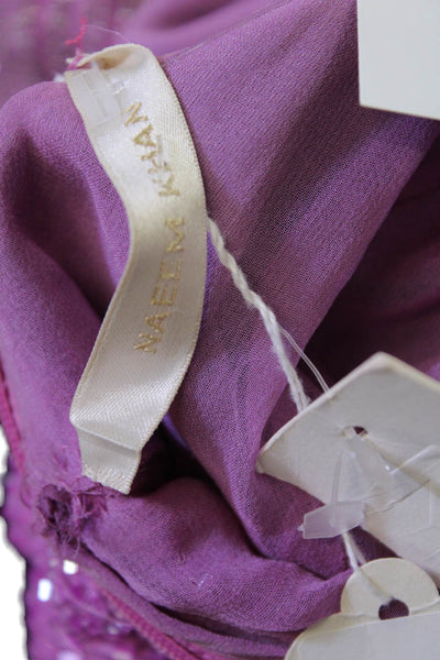 Naeem Khan Women Blouson Maxi Dress Pink V-Neck Sleeveless Zip Size S