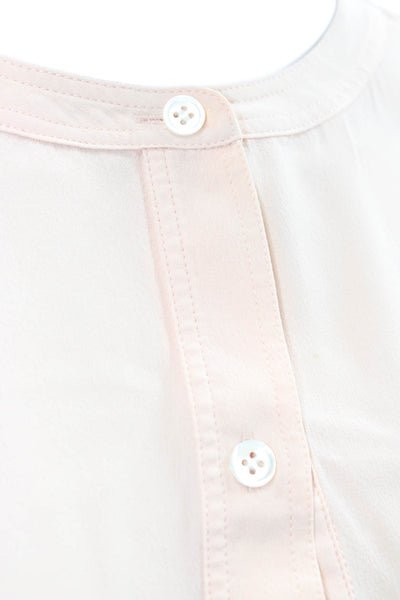 Theory Womens Tunic Blouse Beige Silk Long Sleeve Round Neck Button Up Size L