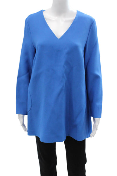 Lisa Perry Women Blue V-Neck Tunic Blouse Long Sleeve Zip Size 10
