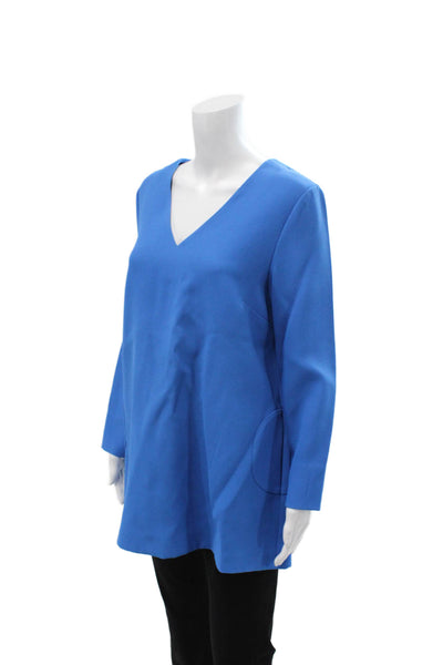 Lisa Perry Women Blue V-Neck Tunic Blouse Long Sleeve Zip Size 10