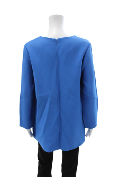 Lisa Perry Women Blue V-Neck Tunic Blouse Long Sleeve Zip Size 10