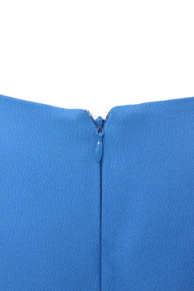 Lisa Perry Women Blue V-Neck Tunic Blouse Long Sleeve Zip Size 10