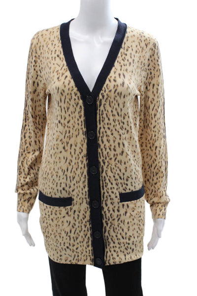 Rachel Roy Unisex Cardigan Beige V-Neck Wool Animal Print Long Sleeve Size M