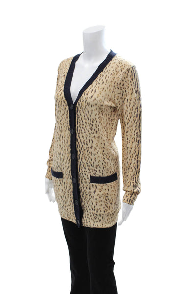 Rachel Roy Unisex Cardigan Beige V-Neck Wool Animal Print Long Sleeve Size M