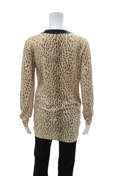Rachel Roy Unisex Cardigan Beige V-Neck Wool Animal Print Long Sleeve Size M