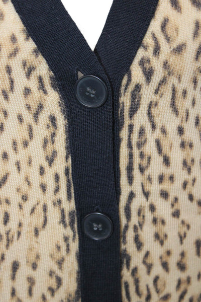 Rachel Roy Unisex Cardigan Beige V-Neck Wool Animal Print Long Sleeve Size M