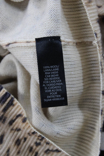 Rachel Roy Unisex Cardigan Beige V-Neck Wool Animal Print Long Sleeve Size M